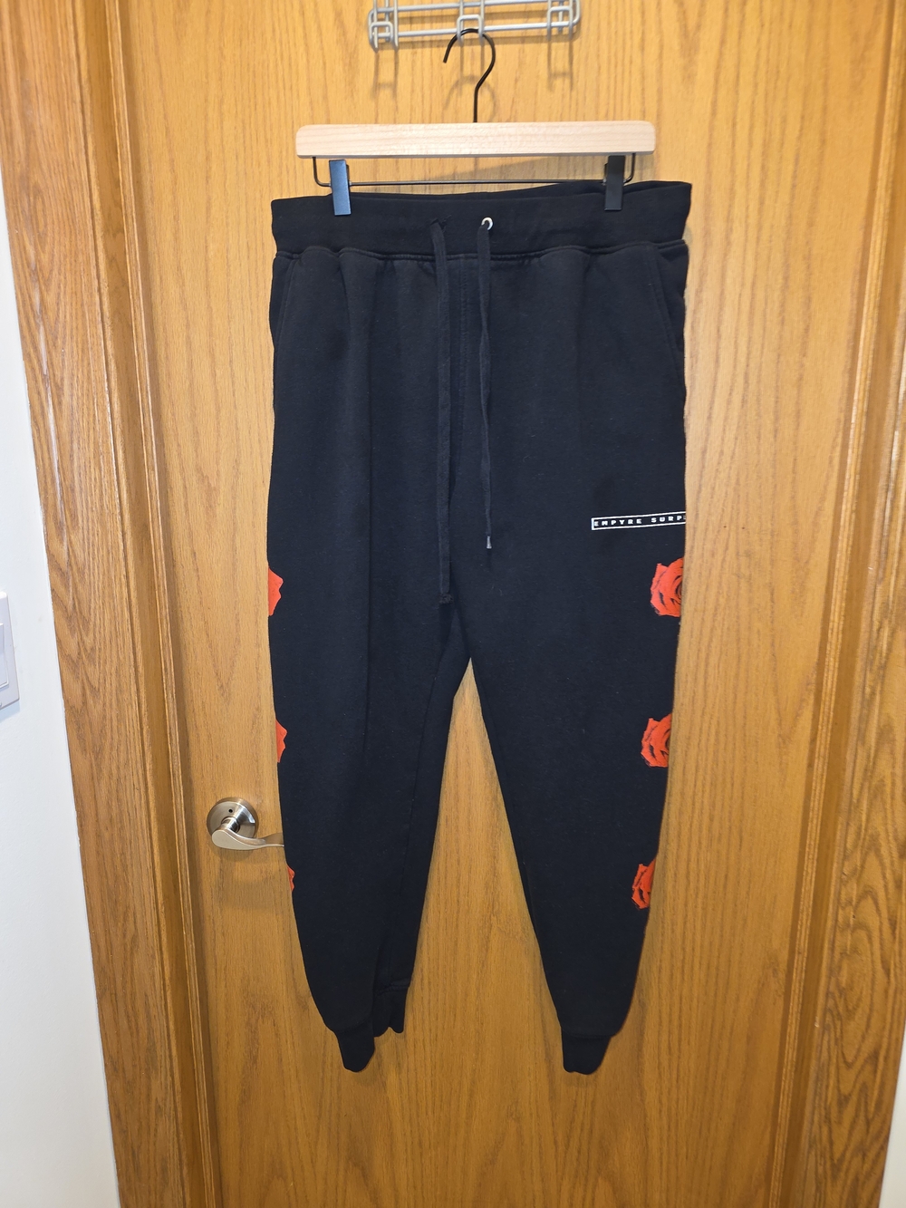Empyre Black Sweatpants with Red Rose Prints